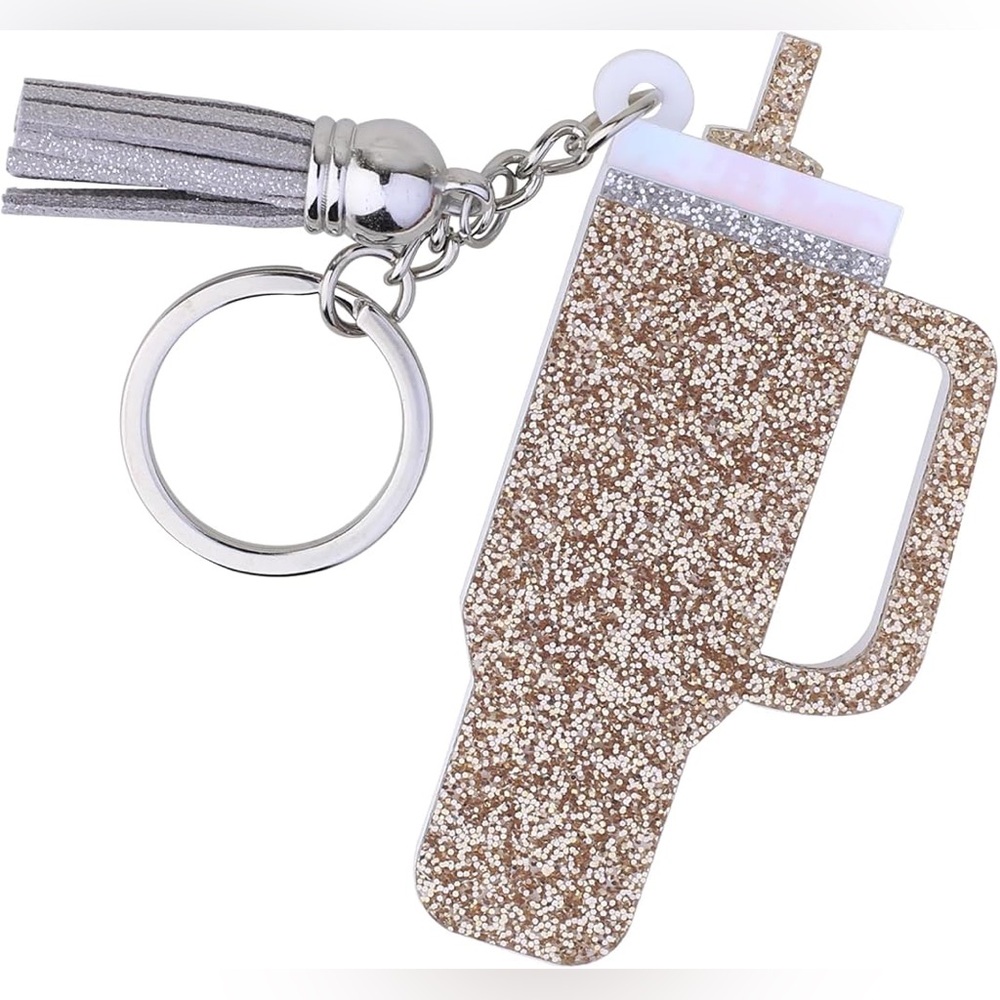 Glitter Gold Mini Tumbler Keychain/ Bag‎ Charm with Tassel